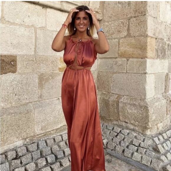 Zara Dresses & Skirts - Zara Satin Effect Cut Out Dress Size Large